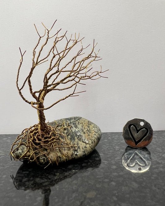 Windswept Celtic Tree Sculpture - Antique Bronze on Pebble - Small Plus