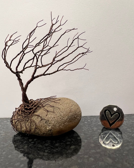 Windswept Celtic Tree Sculpture - Antique Copper on Pebble - Small Plus