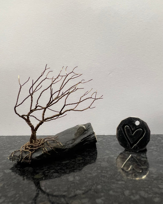 Windswept Celtic Tree Sculpture - Gunmetal on Slate - Small