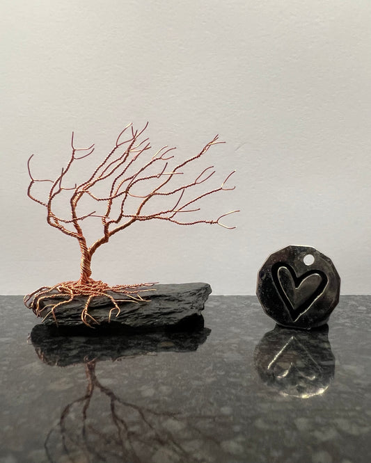 Windswept Celtic Tree Sculpture - Copper on Slate - Small