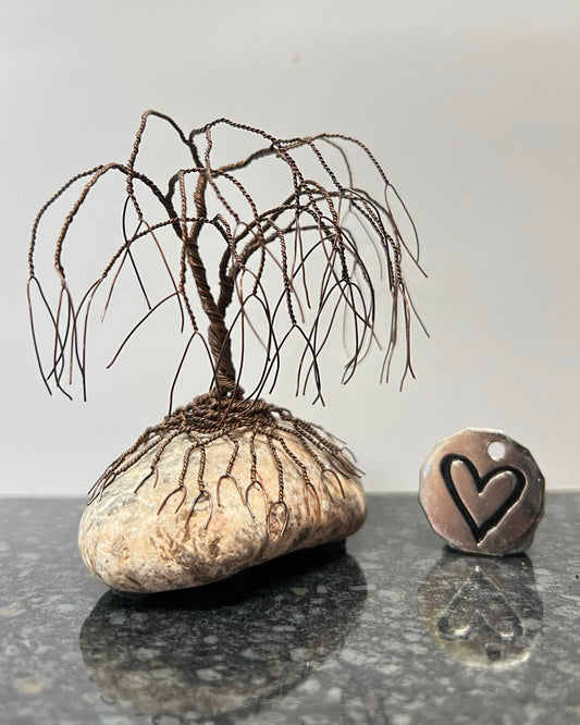 Willow Celtic Tree Sculpture - Antique Copper on Pebble - Small Plus