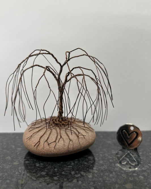 Willow Celtic Tree Sculpture - Antique Copper on Pebble - Small Plus