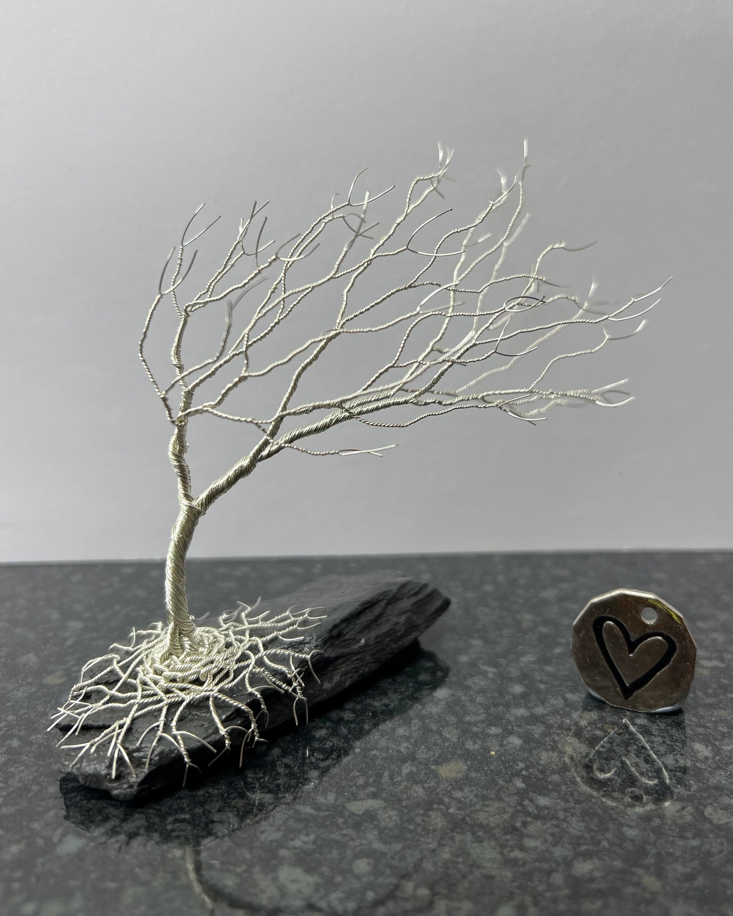 Windswept Celtic Tree Sculpture - Silver (plated) on Slate- Medium