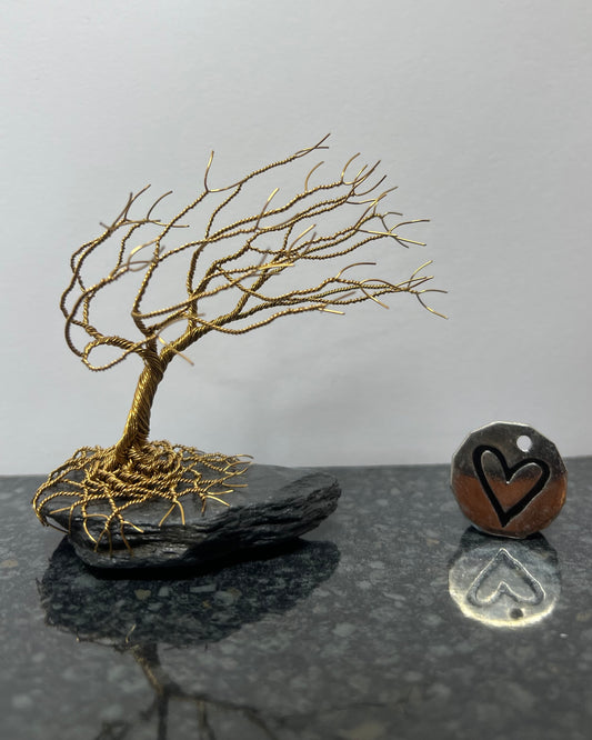 Windswept Celtic Tree Sculpture - Antique Bronze on Slate - Small Plus