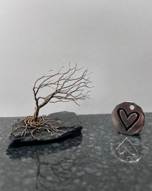 Windswept Celtic Tree Sculpture - Gunmetal on Slate - Small