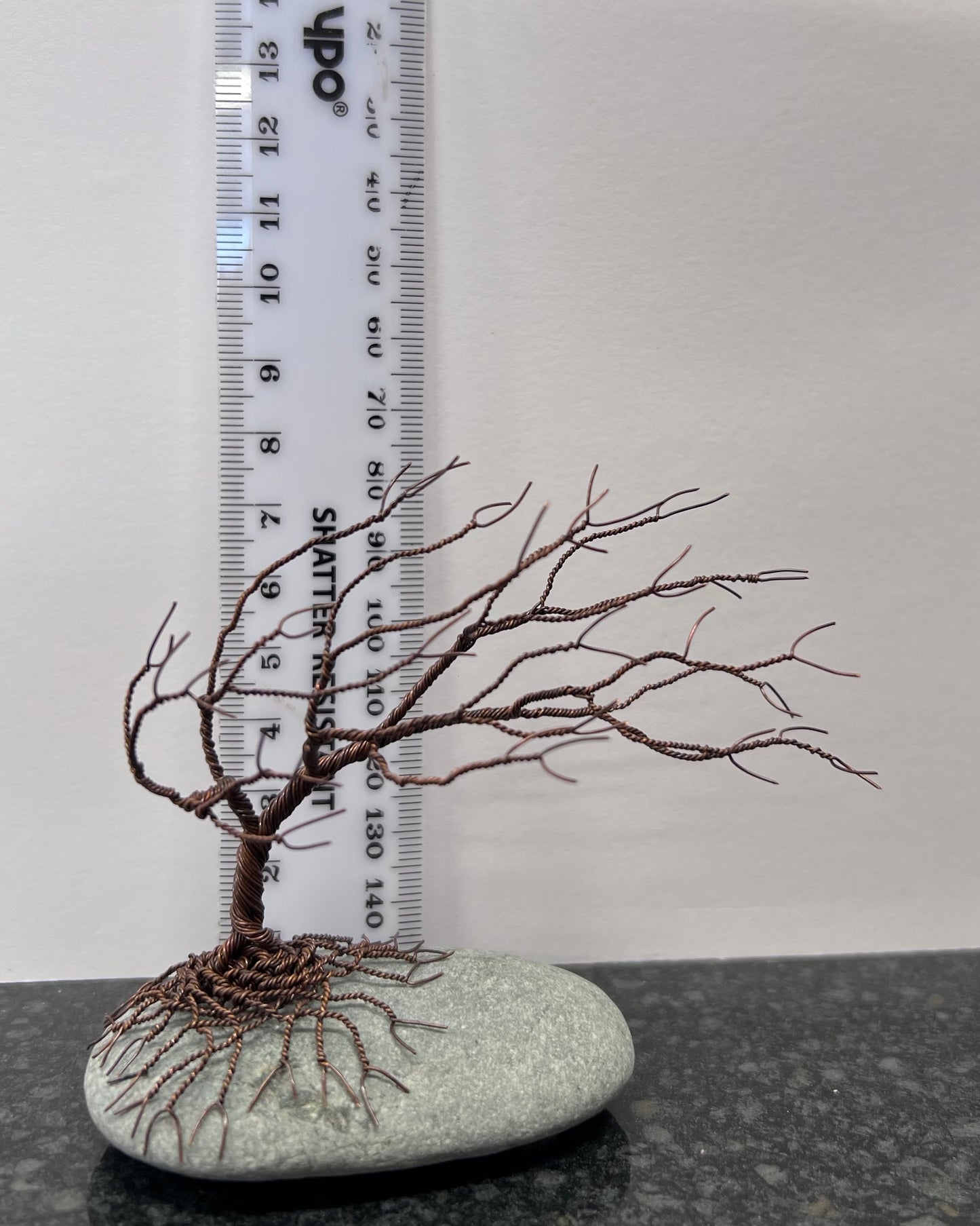 Windswept Celtic Tree Sculpture - Antique Copper on Pebble - Small Plus