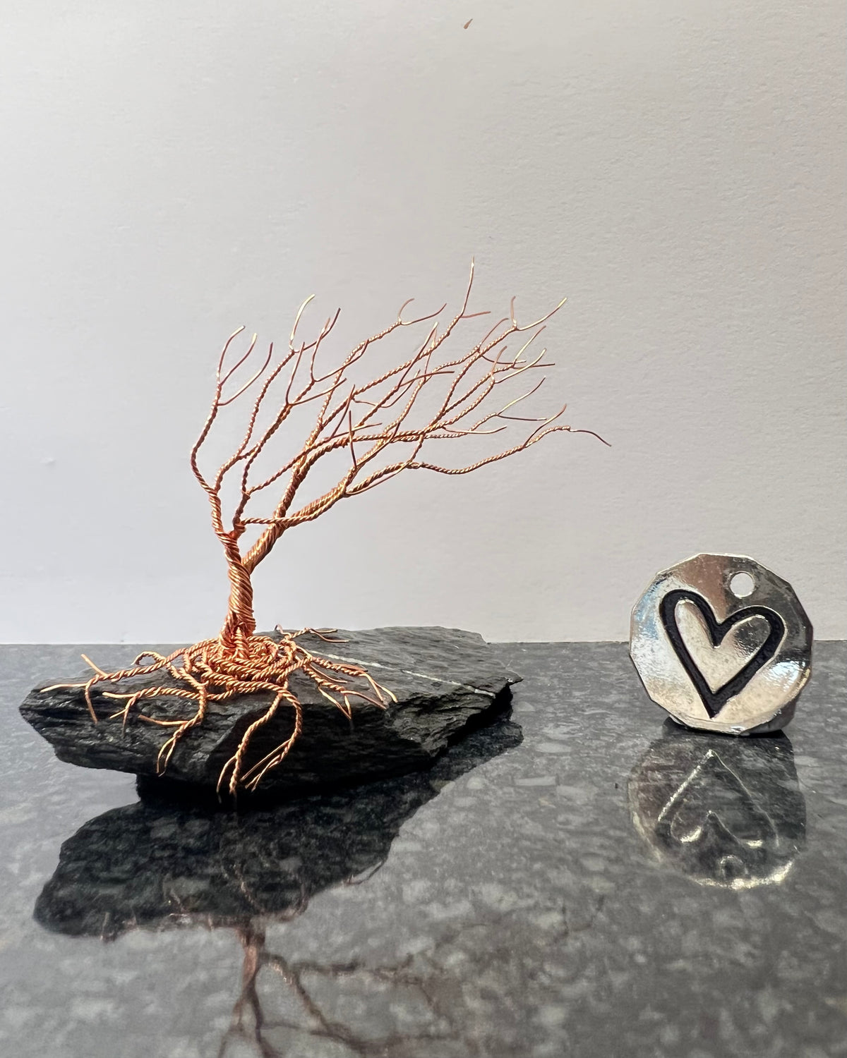 Windswept Celtic Tree Sculpture - Copper on Slate - Small