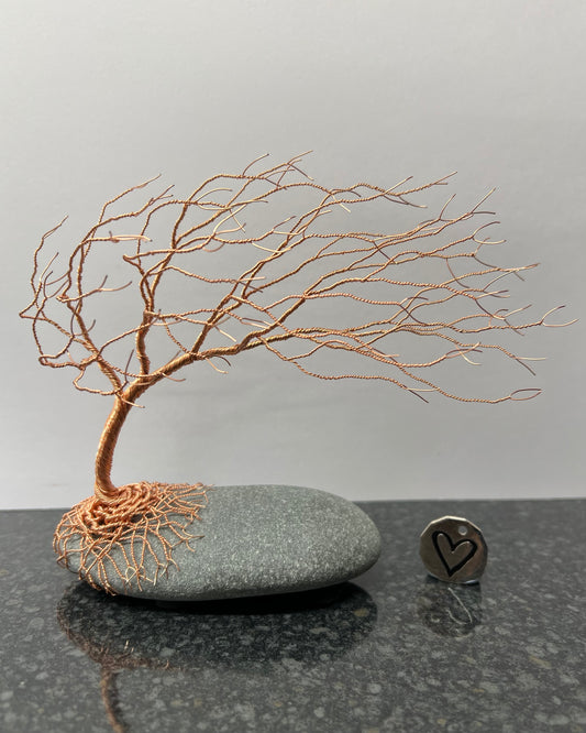 Windswept Celtic Tree Sculpture - Copper on Pebble - Medium Plus