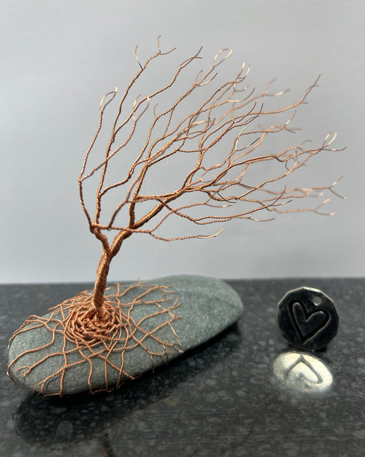 Windswept Celtic Tree Sculpture - Copper on Pebble - Medium