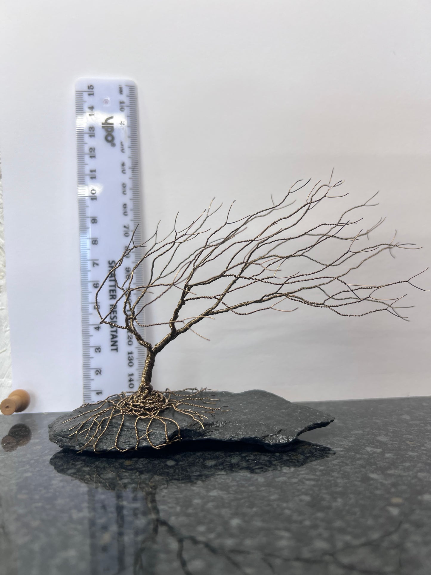 Windswept Celtic Tree Sculpture - Gunmetal on Slate - Medium