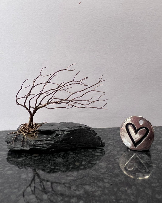 Windswept Celtic Tree Sculpture - Gunmetal on Slate - Small