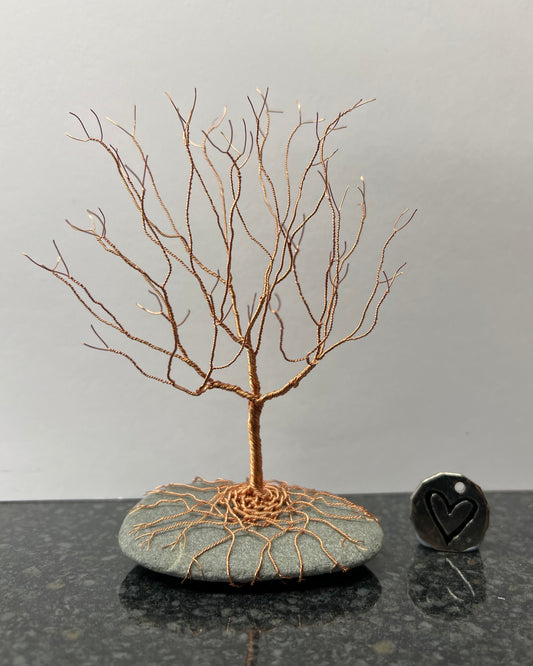 Upright Celtic Tree Sculpture - Copper on Pebble - Medium