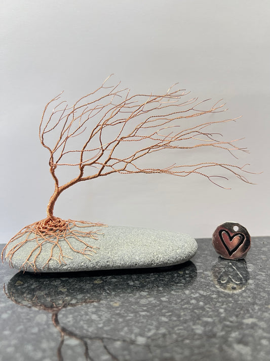 Windswept Celtic Tree Sculpture - Copper on Pebble - Medium