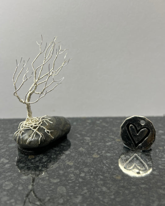 Windswept Celtic Tree Sculpture - Silver (plated) on Pebble - Small