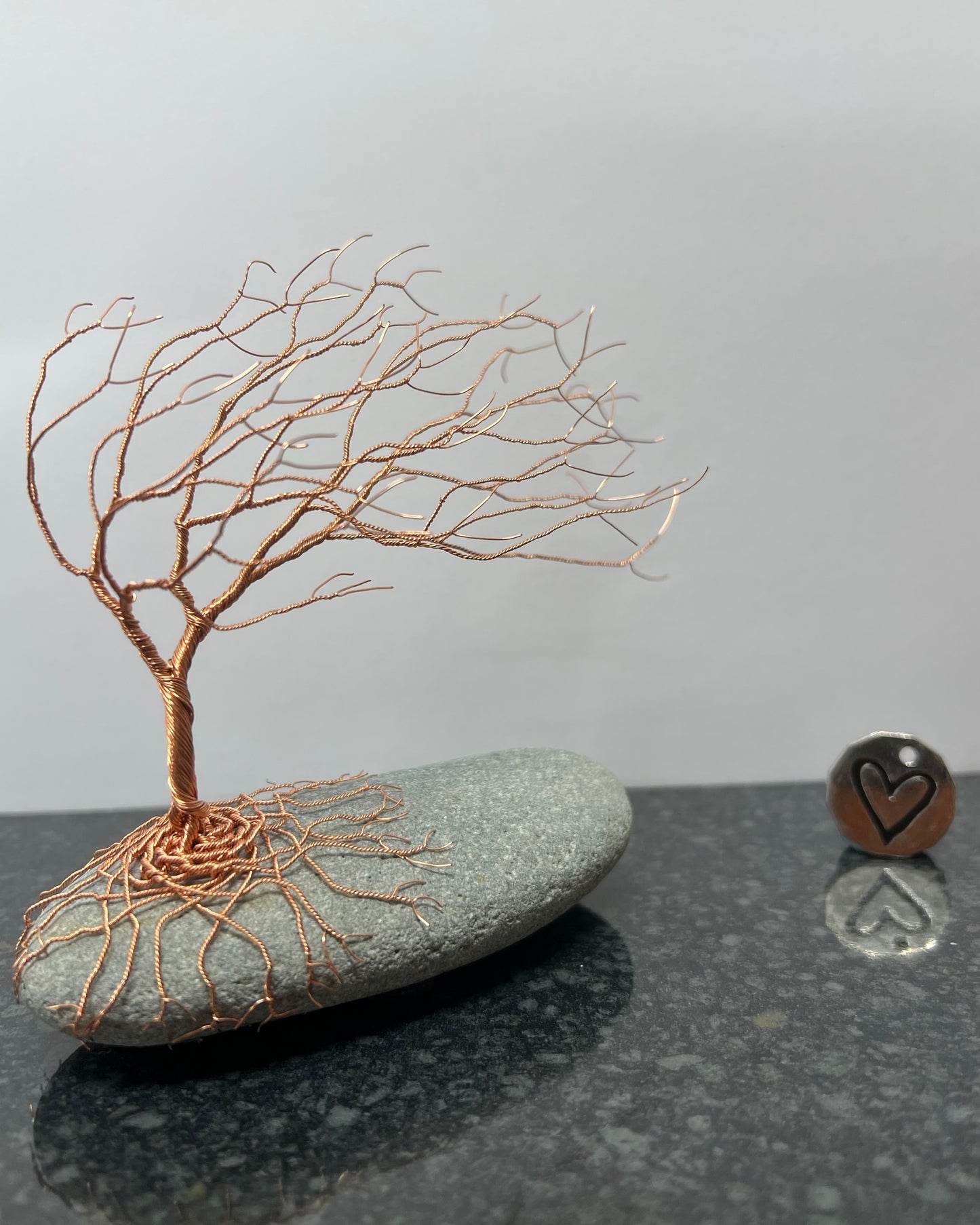 Windswept Celtic Tree Sculpture - Copper on Pebble - Medium