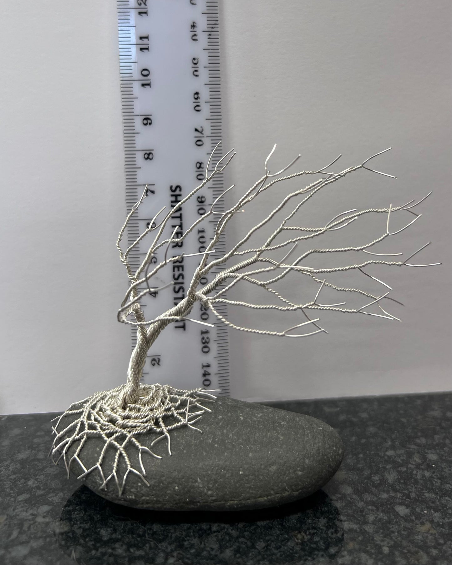 Windswept Celtic Tree Sculpture - Silver (plated) on Pebble - Small Plus