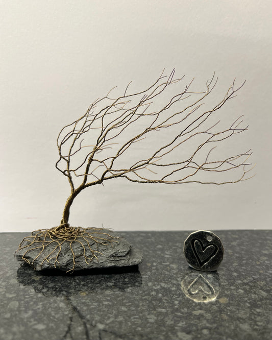 Windswept Celtic Tree Sculpture - Gunmetal on Slate - Medium