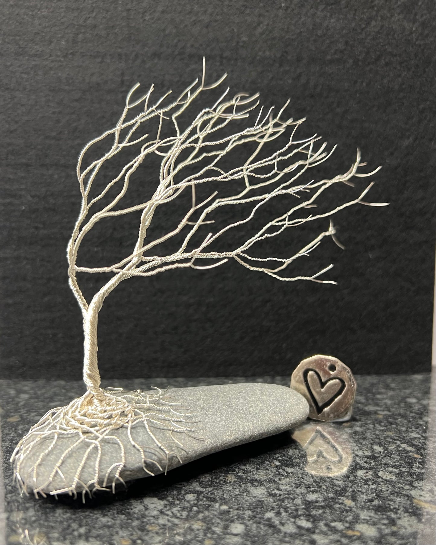 Windswept Celtic Tree Sculpture - Silver (plated) on Pebble- Medium