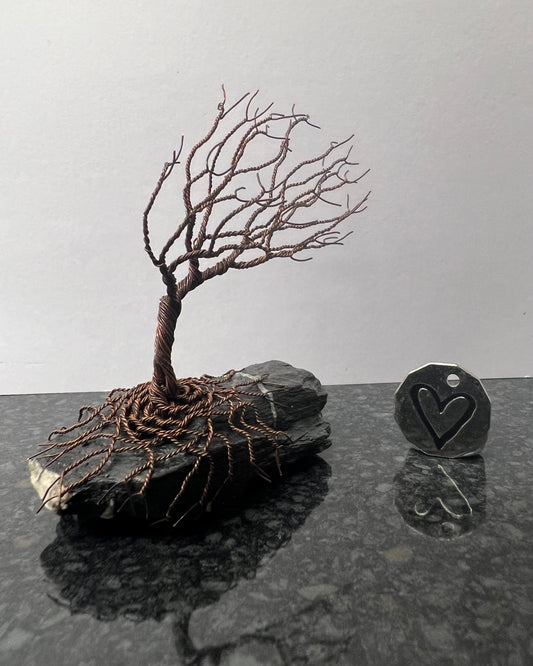 Windswept Celtic Tree Sculpture - Antique Copper on Slate - Small Plus