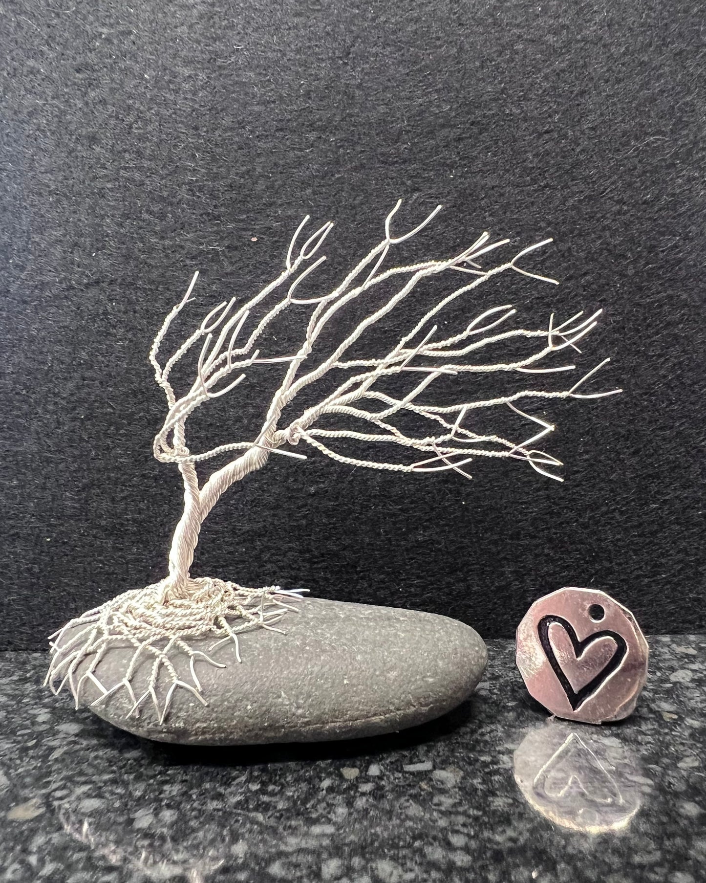 Windswept Celtic Tree Sculpture - Silver (plated) on Pebble - Small Plus