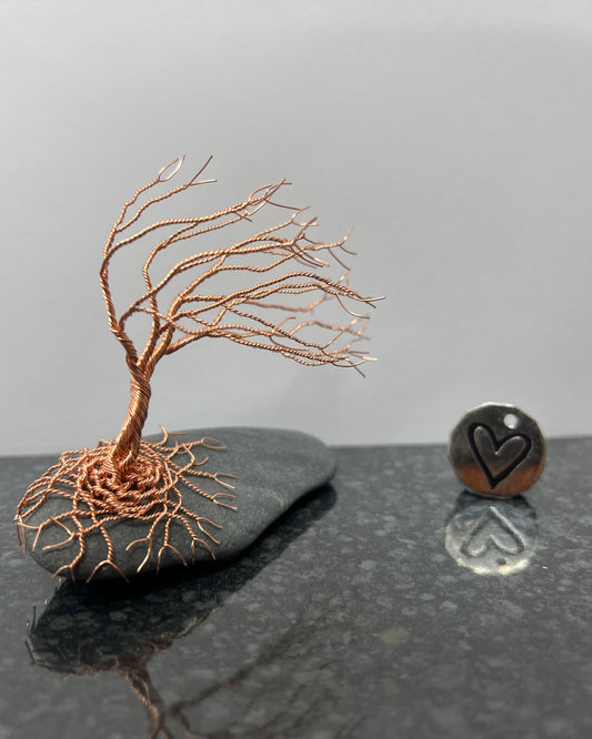 Windswept Celtic Tree Sculpture - Copper on Pebble - Small Plus
