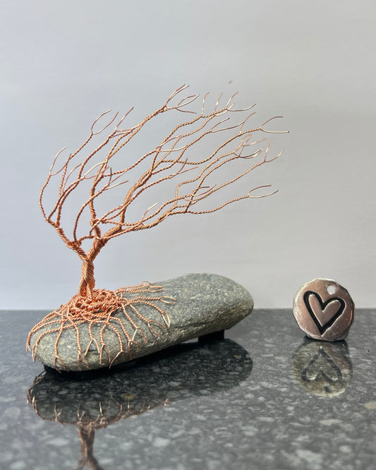 Windswept Celtic Tree Sculpture - Copper on Pebble - Small Plus