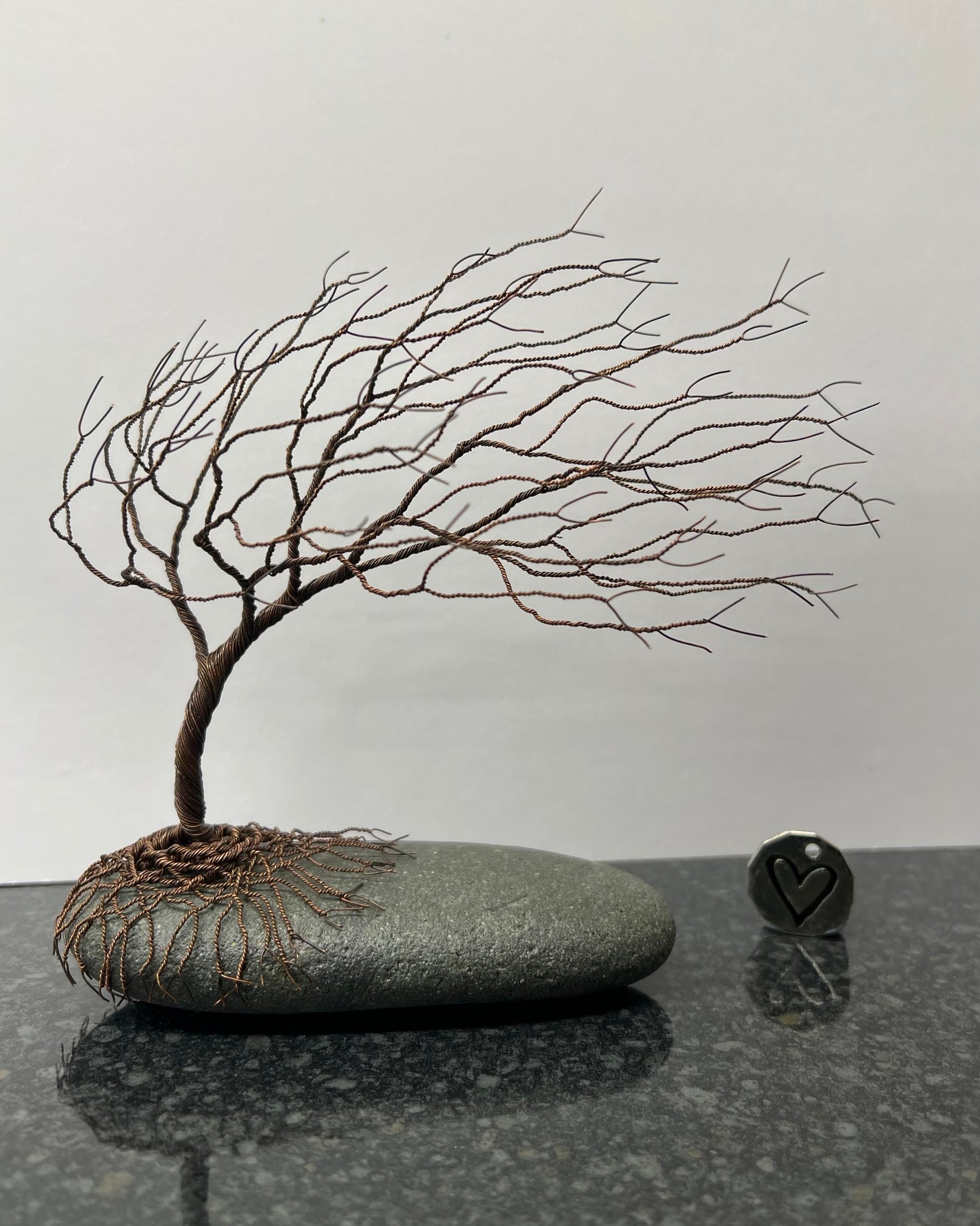 Windswept Celtic Tree Sculpture - Antique Copper on Pebble - Medium Plus