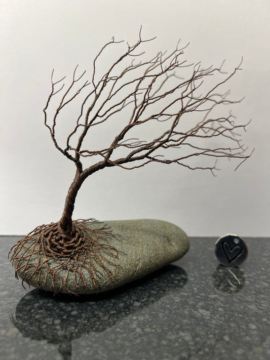 Windswept Celtic Tree Sculpture - Antique Copper on Pebble - Medium Plus