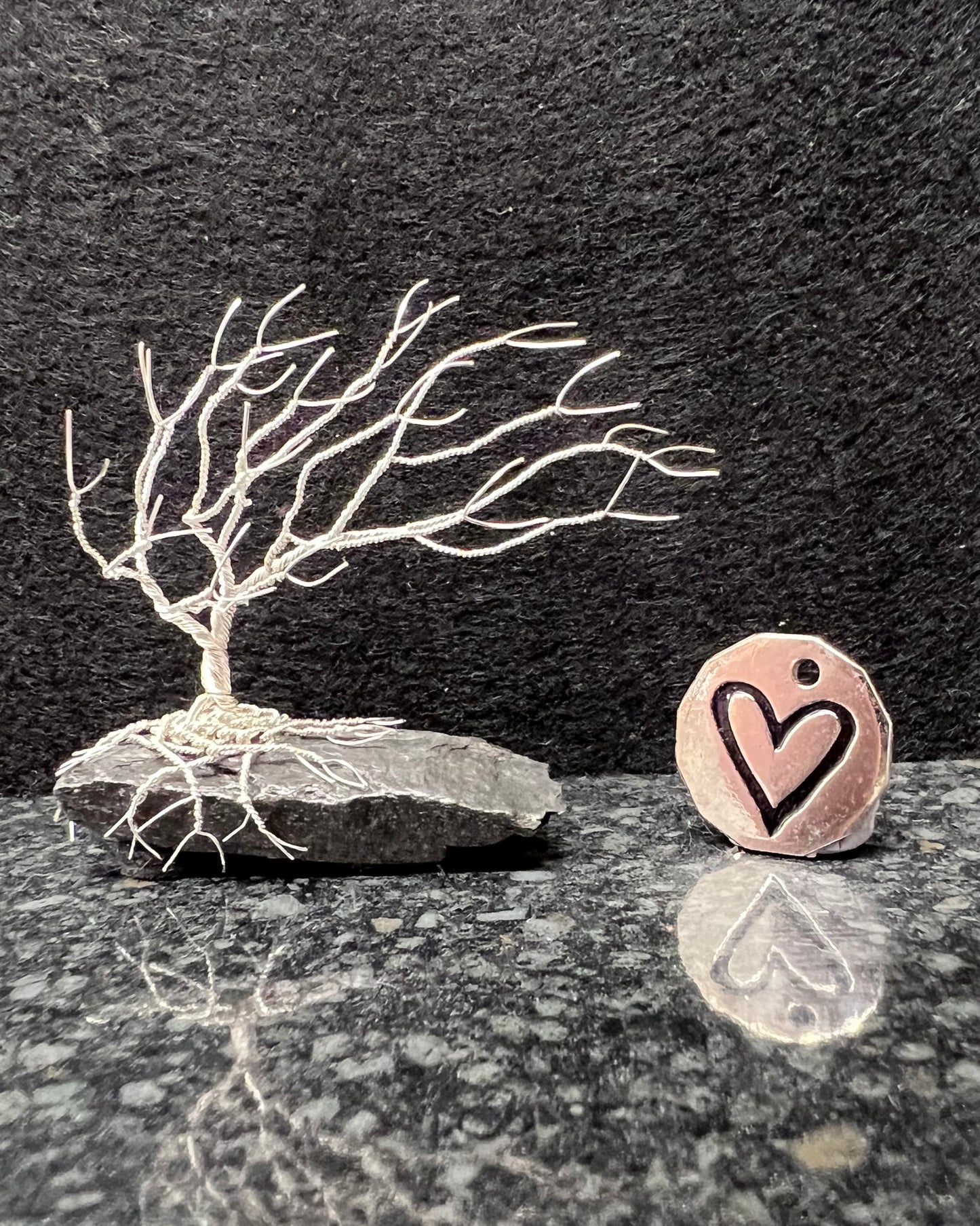 Windswept Celtic Tree Sculpture - Silver (plated) on Slate - Small