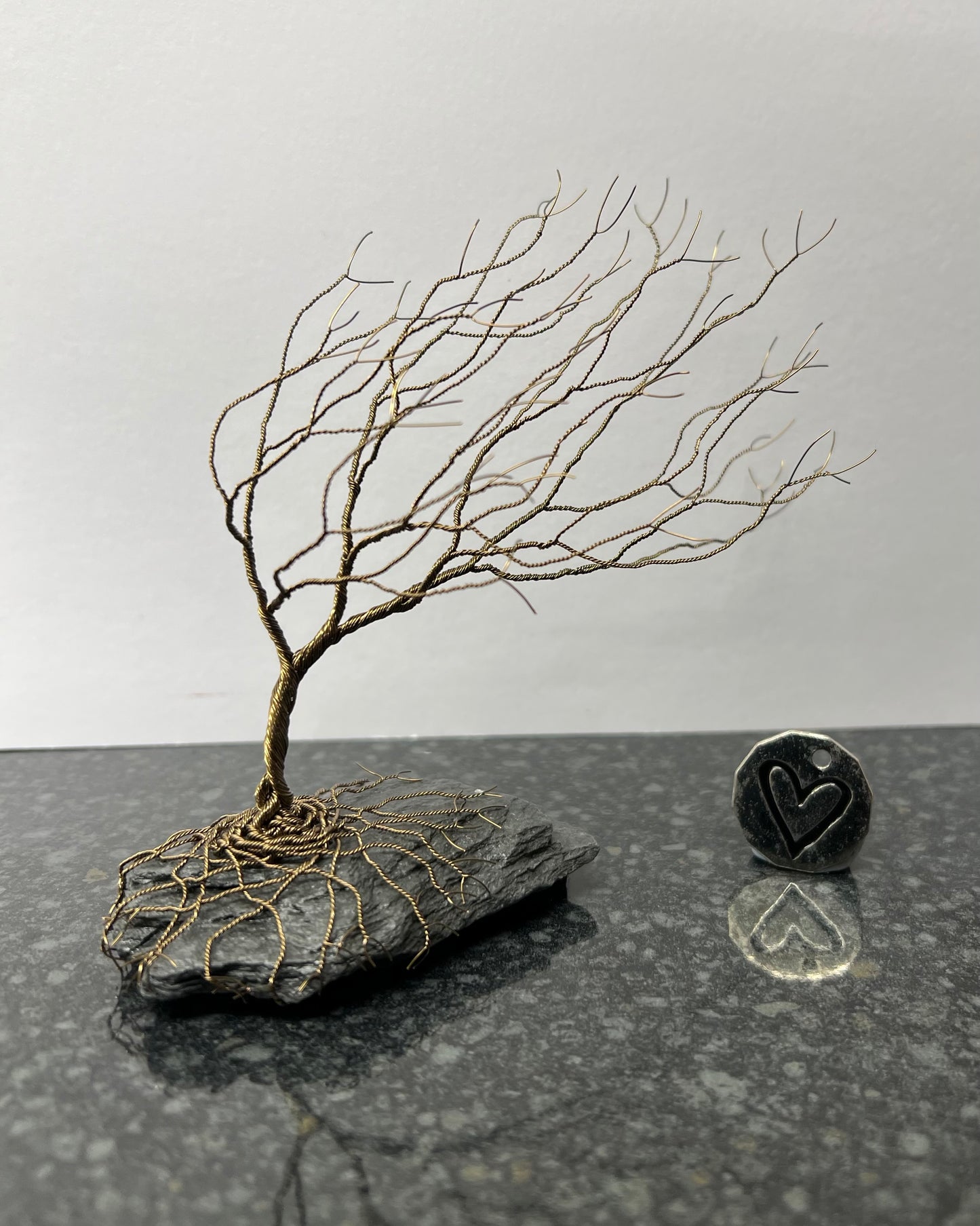 Windswept Celtic Tree Sculpture - Gunmetal on Slate - Medium