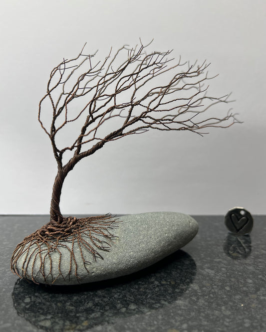 Windswept Celtic Tree Sculpture - Antique Copper on Pebble - Medium Plus