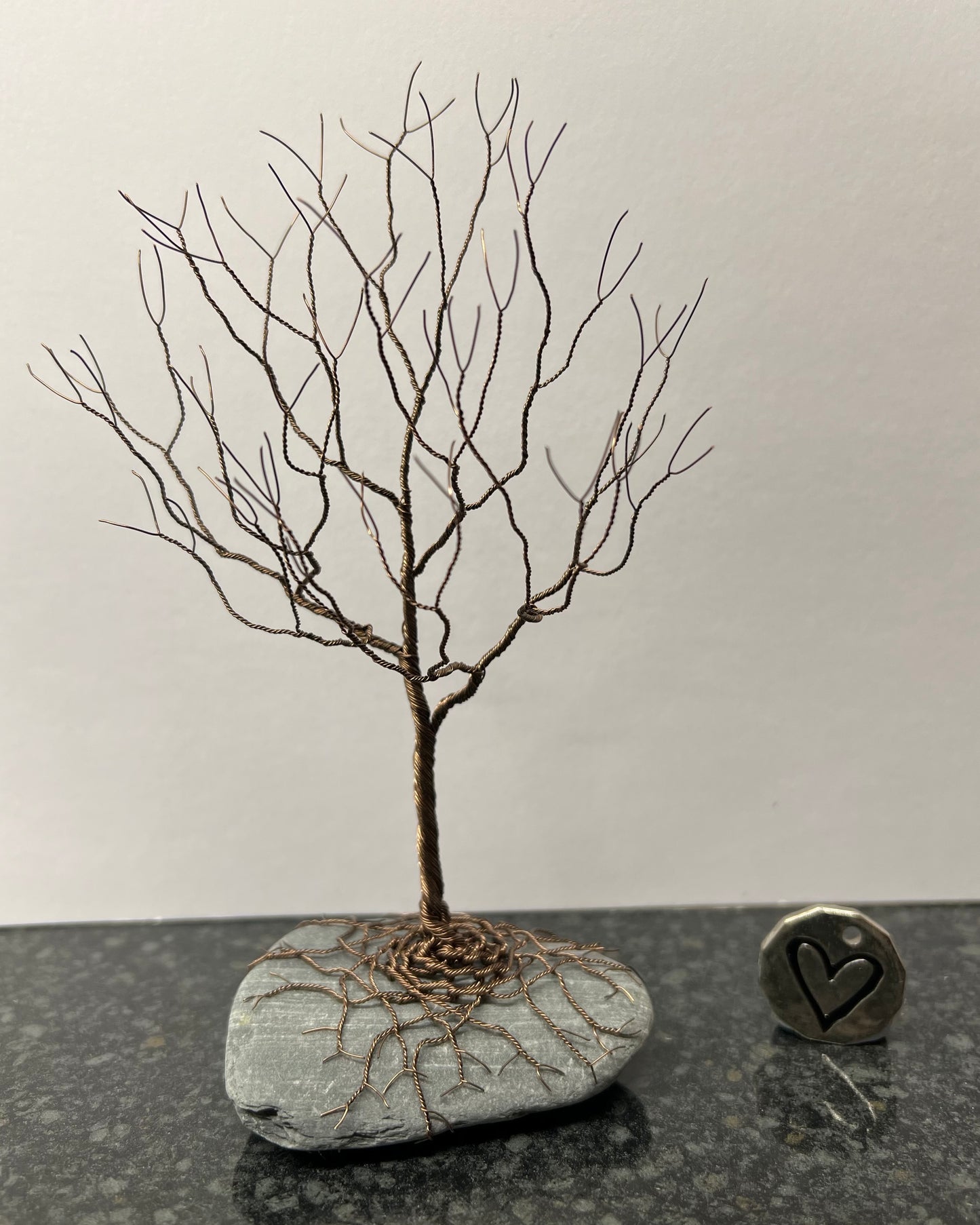 Upright Celtic Tree Sculpture - Gunmetal on Pebble - Medium