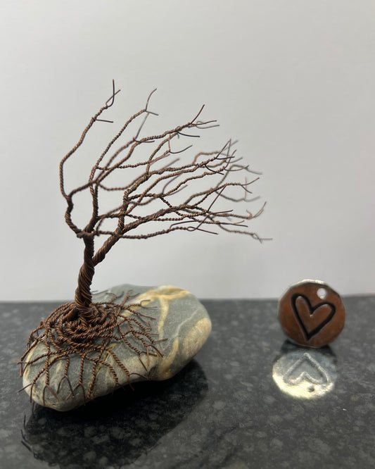 Windswept Celtic Tree Sculpture - Antique Copper on Pebble - Small Plus