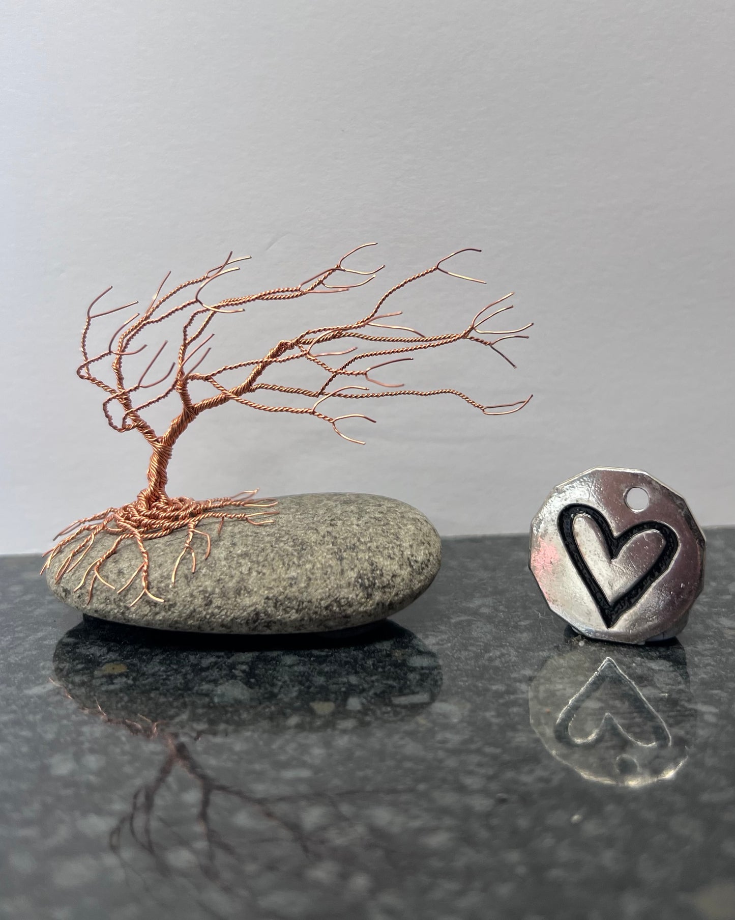 Windswept Celtic Tree Sculpture - Copper on Pebble - Small