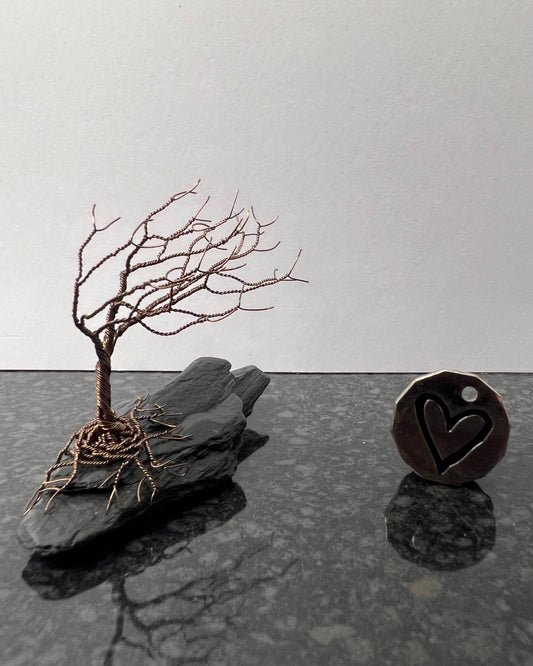 Windswept Celtic Tree Sculpture - Gunmetal on Slate - Small