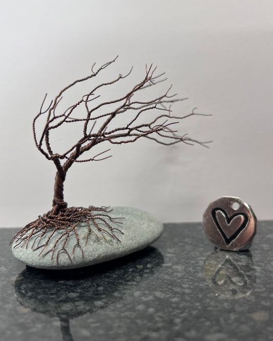 Windswept Celtic Tree Sculpture - Antique Copper on Pebble - Small Plus