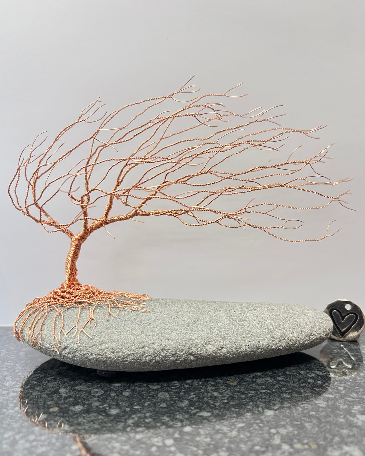 Windswept Celtic Tree Sculpture - Copper on Pebble - Medium Plus