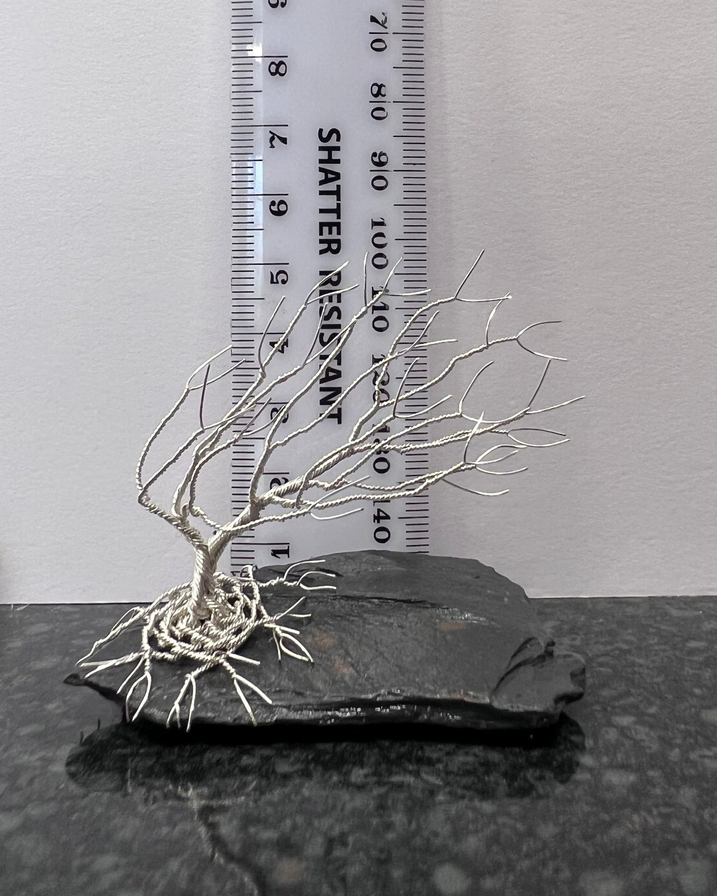 Windswept Celtic Tree Sculpture - Silver (plated) on Slate - Small