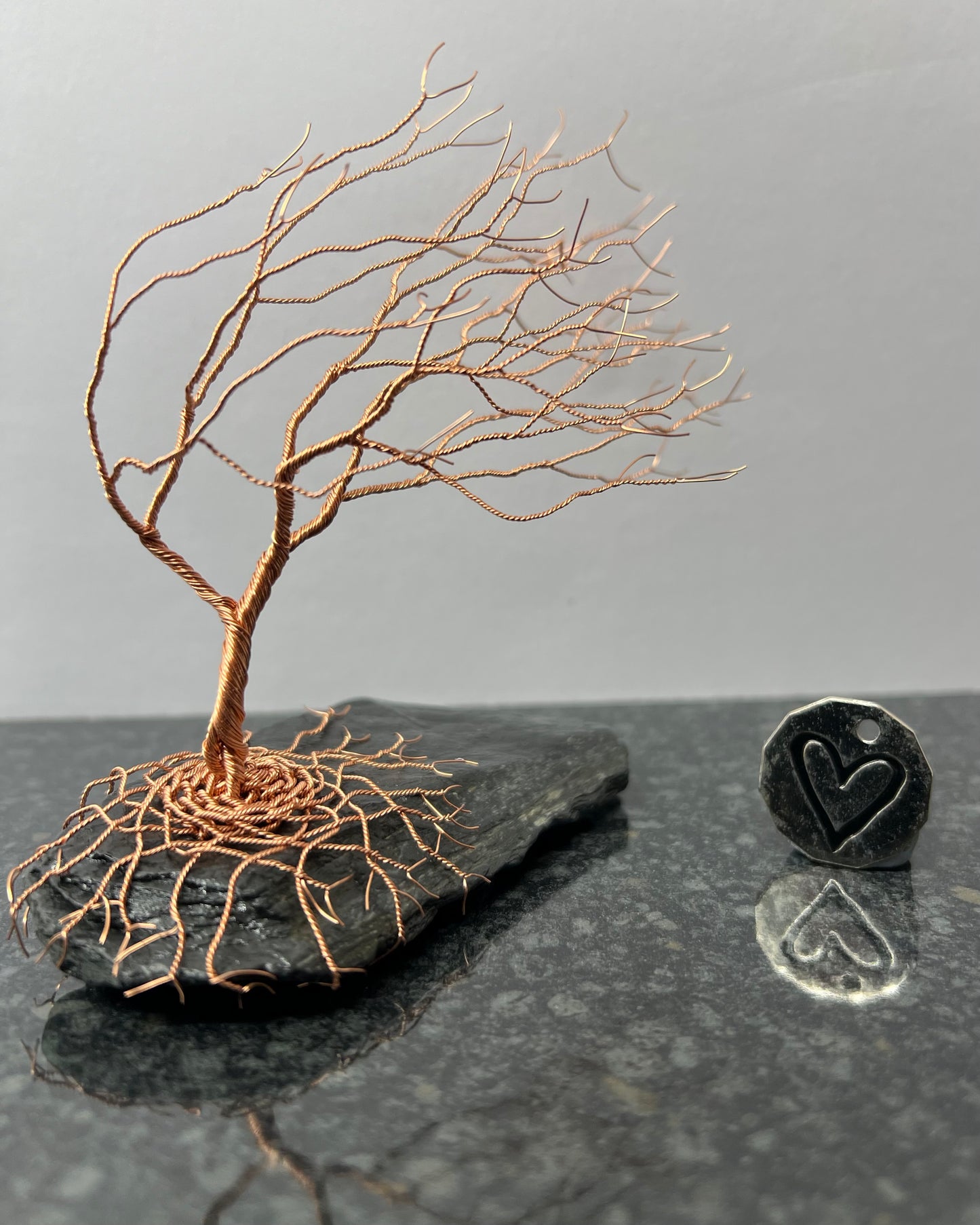 Windswept Celtic Tree Sculpture - Copper on Slate - Medium