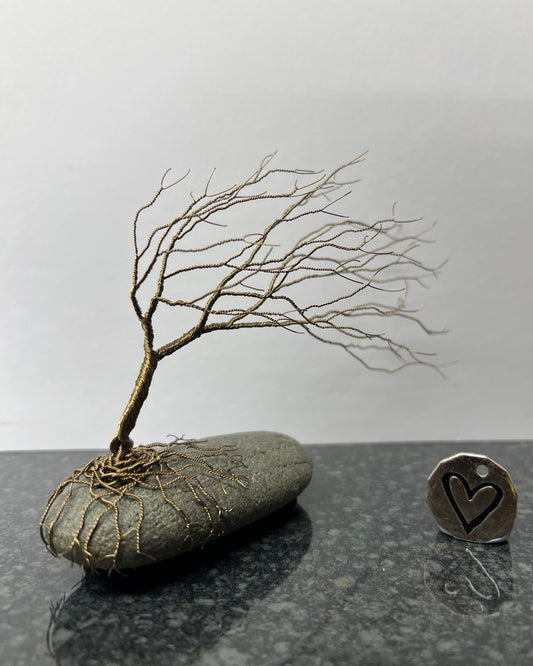 Windswept Celtic Tree Sculpture - Gunmetal on Pebble - Medium