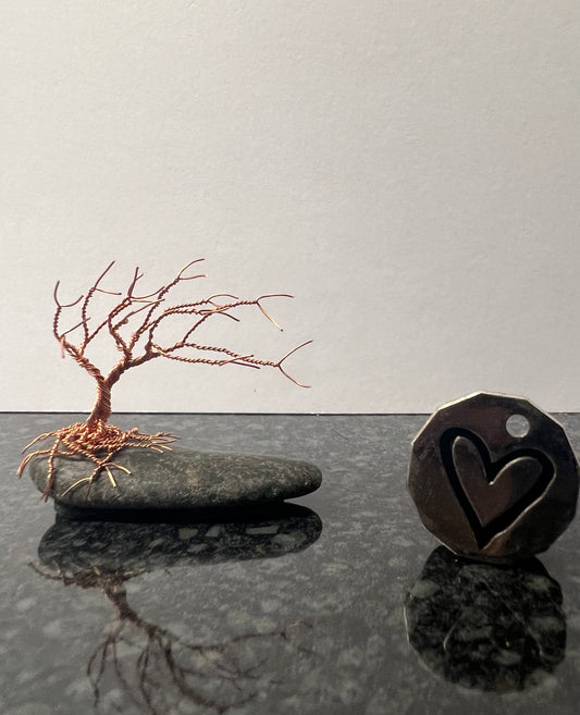 Windswept Celtic Tree Sculpture - Copper on Pebble - Mini