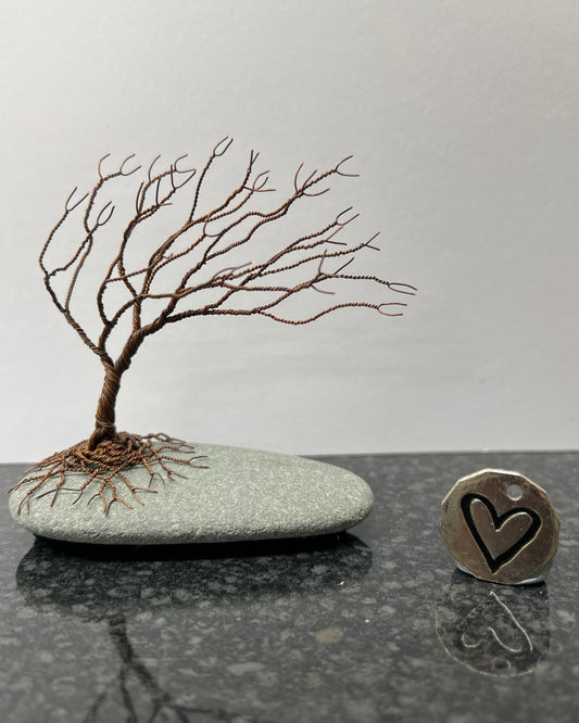 Windswept Celtic Tree Sculpture - Antique Copper on Pebble - Small Plus