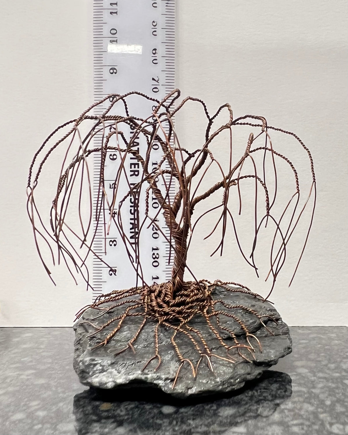 Willow Celtic Tree Sculpture - Antique Copper on Slate - Small Plus