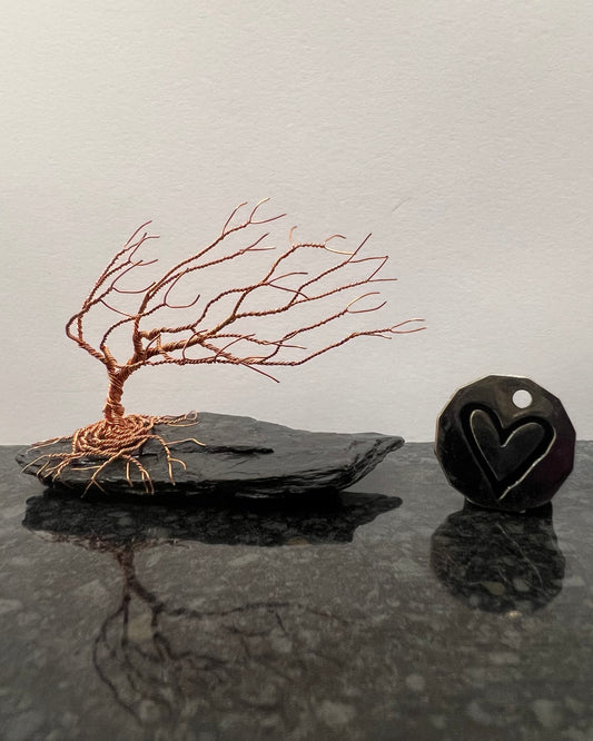 Windswept Celtic Tree Sculpture - Copper on Slate - Small