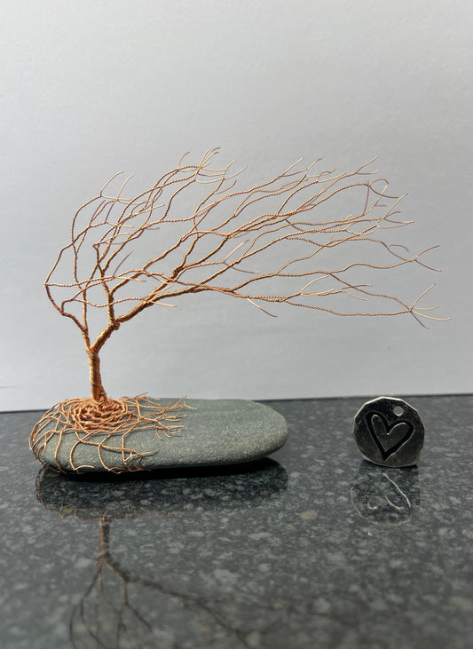 Windswept Celtic Tree Sculpture - Copper on Pebble - Medium