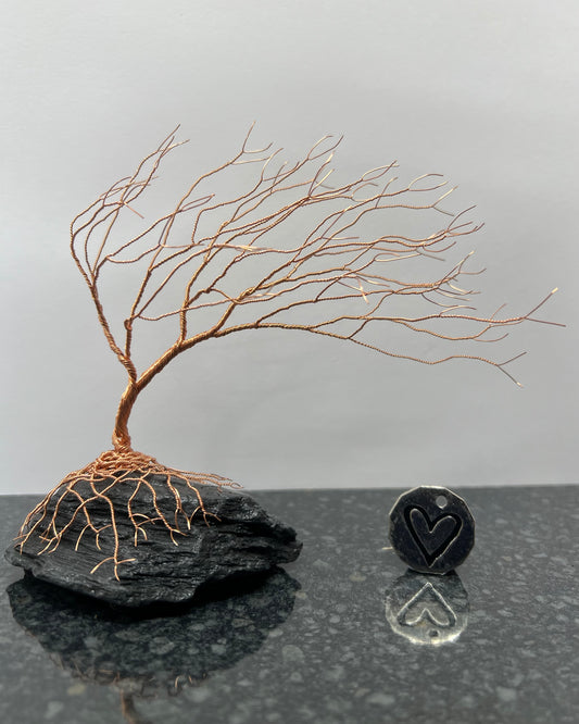 Windswept Celtic Tree Sculpture - Copper on Slate - Medium
