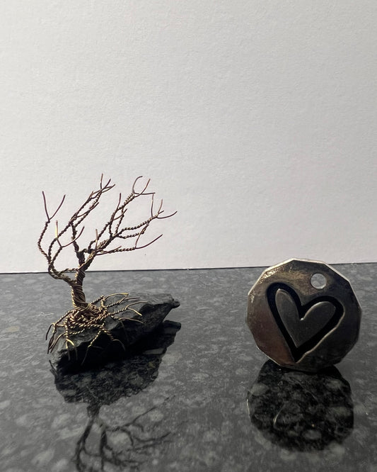 Windswept Celtic Tree Sculpture - Gunmetal on Slate- Mini