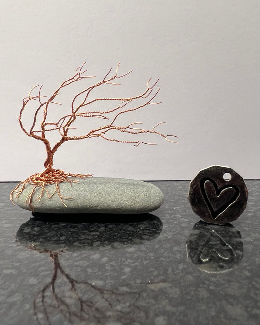 Windswept Celtic Tree Sculpture - Copper on Pebble - Small