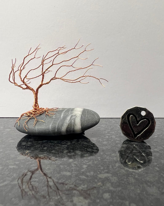 Windswept Celtic Tree Sculpture - Copper on Pebble - Small
