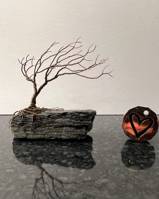 Windswept Celtic Tree Sculpture - Gunmetal on Slate - Small